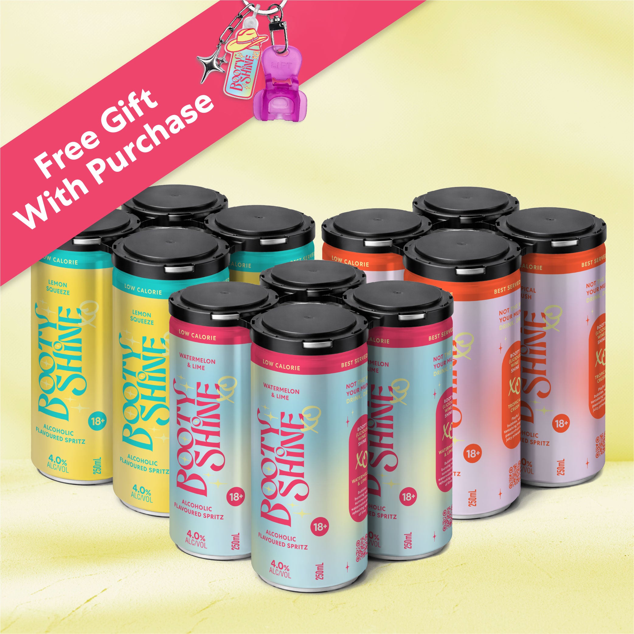 12 Pack Booty Shine XO Cans (3 x 4-Packs) FREE GIFT INCLUDED!